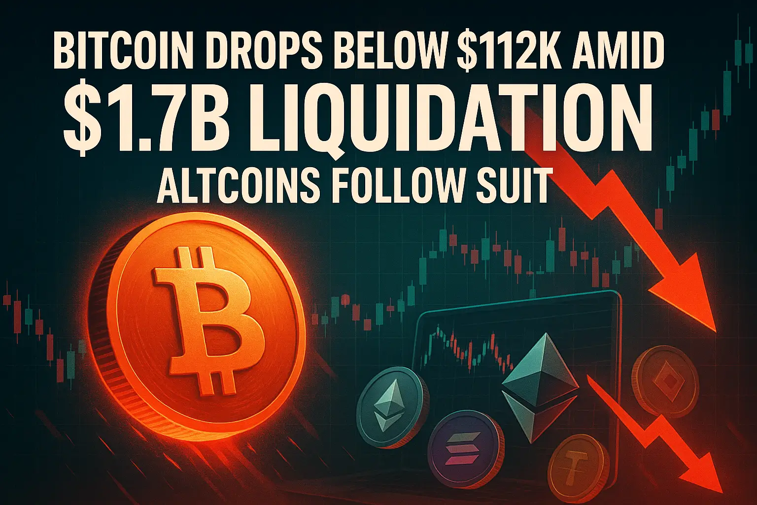 Bitcoin Drops Below $112K Amid $1.7B Liquidation, Altcoins Follow Suit