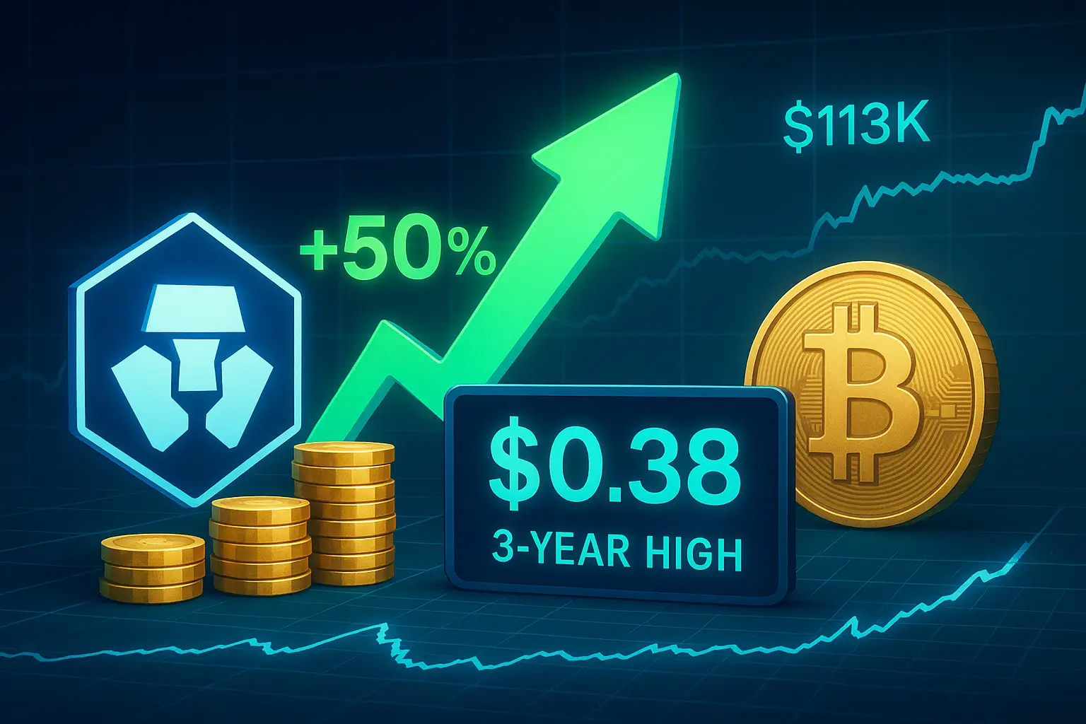CRO Surges Over 50% to Three-Year High Near $0.38 as Bitcoin Holds at $113K