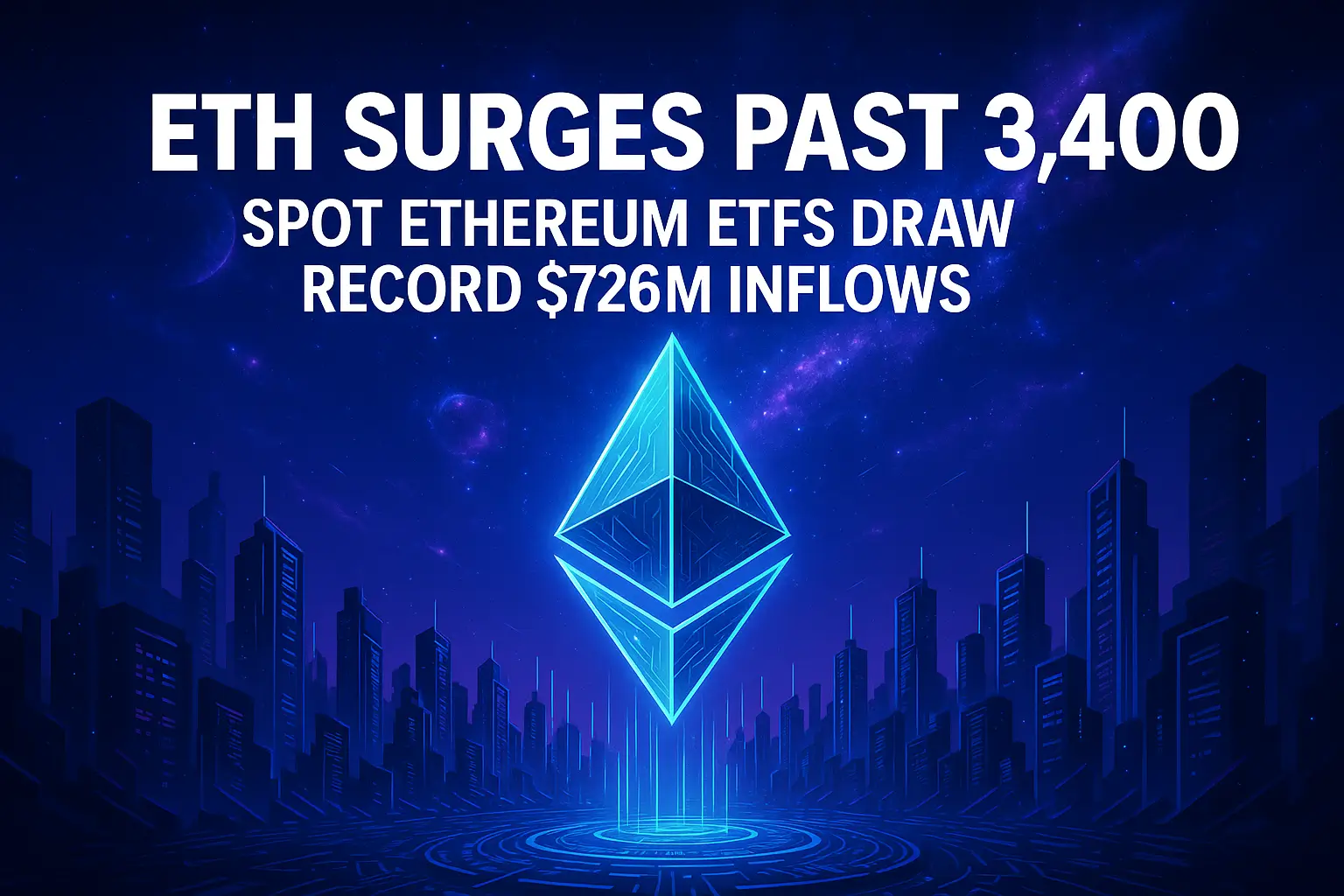 ETH surges past $3,400 as spot Ethereum ETFs draw record $726M inflows