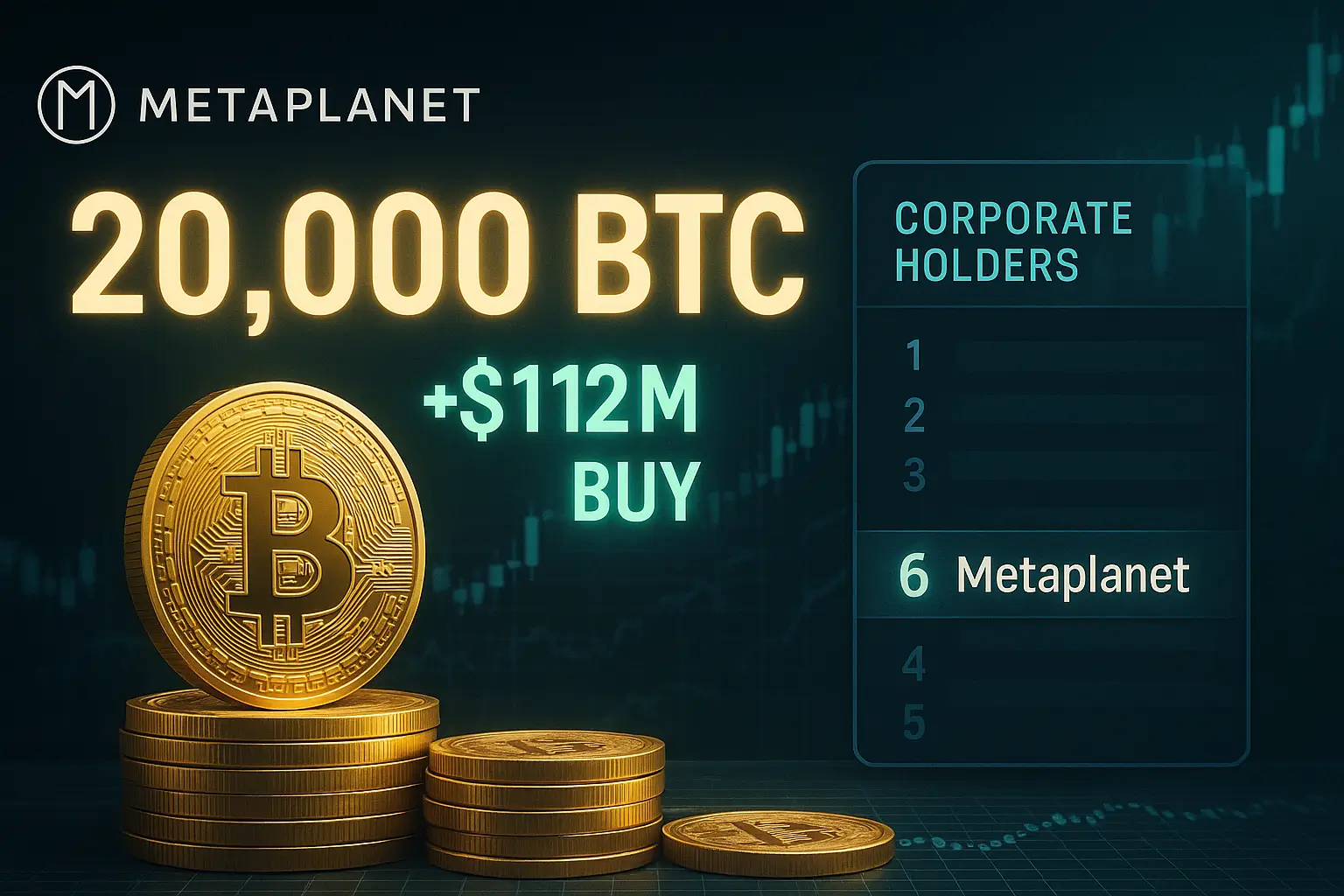 Metaplanet Crosses 20,000 BTC After $112M Buy, Climbing to No. 6 Among Corporate Holders